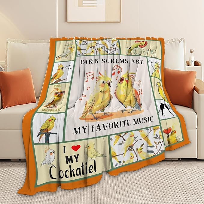 Parrot Bird Throw Blanket Cute Cockatiel Blanket Gifts for Girls Women Kids Boys Adults Men Super Soft Cozy Plush Fluffy Fuzzy Fleece Blanket Home Decor 50''X60''