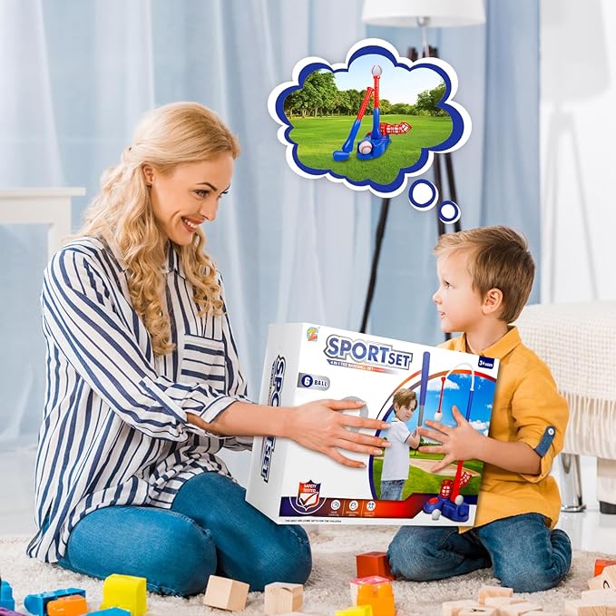 4-in-1 Tee Ball Set for Kids, Adjustable T Ball Set Stand with 6 Balls - Perfect Outdoor Toys for Boys and Girls, Indoor Outdoor Sport Gifts Baseball, Softball, Golf