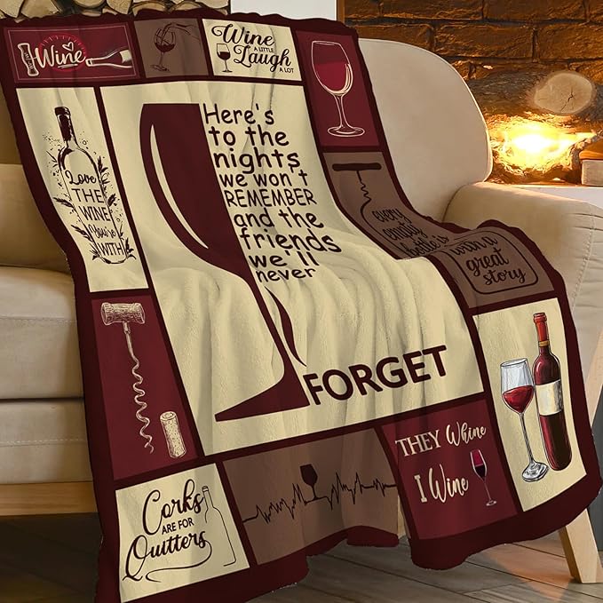 Red Wine Blanket, Wine Glasses Throw Blanket, Drink Gifts Blankets Stuff Fleece Flannel Plush for Girls Women Men Boys Lovers Adults Soft Bedding Gift for Sofa Bed Office Home Decor 80"x60"