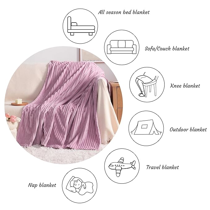 NTBAY Flannel Fuzzy Toddler Blanket, Fluffy Warm and Lightweight Reversible Stripes Design Baby Plush Blanket, 30x40 Inches, Light Purple