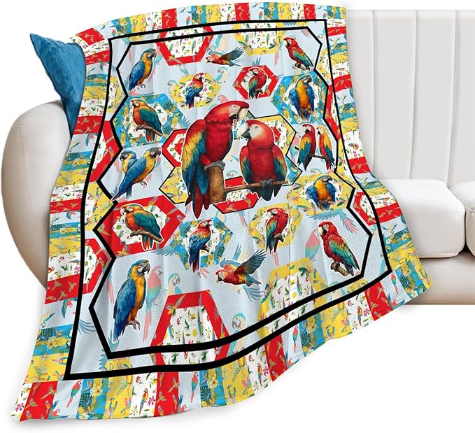Parrot Bird Throw Blanket Macaw Stuff Gifts for Kids Girls Boys Adults Women Men Soft Cozy Warm Plush Fluffy Fuzzy Fleece Blanket Decor 60''X80''