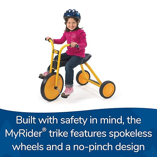 MYRIDER Toddler Trike, Kids Tricycle for Preschool, Daycare, Playground Kids Tricycles, Rubber Tires, Yellow/Black, 14.5" Maxi