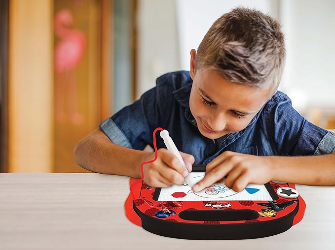 LEXiBOOK, Miraculous Ladybug Cat Noir, Multicolor Magic Magnetic Drawing Board, Artistic Creative Toy for Girls and Boys, Stylus Pen and Stamps, Red/Black, CRMI550