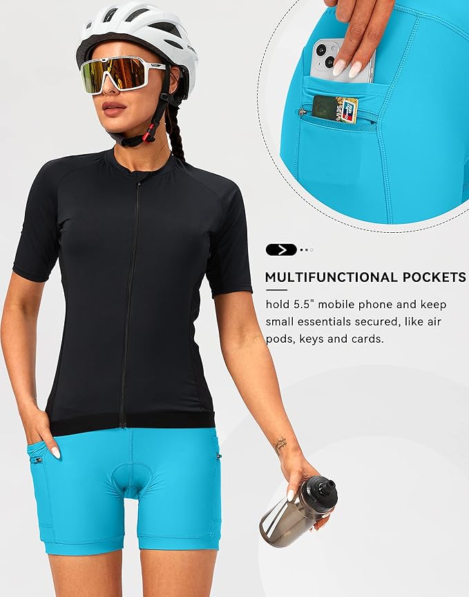 Women's 4D Padded Bike Shorts 5"/7" Riding Underwear Cycling Bicycle Road Biking Cycle Shorts for Women Zipper Pockets