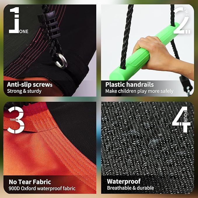 Black Round Saucer Swing with Handles -Made of Sturdy Frame,PP Mat,Adjustable Multi-Strand Ropes,Safe and Durable for Yard Garden Playground Park (Black and Red, 40 inches)