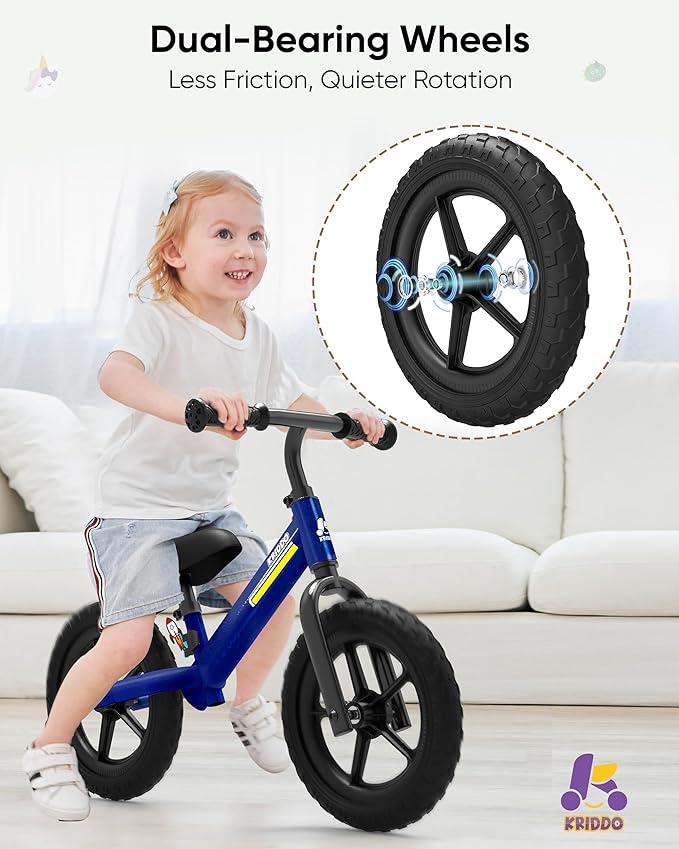 KRIDDO Toddler Balance Bike 2 Year Old, Kids Balance Bike for 2-5 Years Old, Dual Bearing for Smoother Riding, Adorable Plate, Adjustable Seat and Handlebar, Toddler Bike Gifts Age 2-3