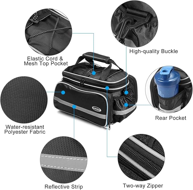 Lixada Bike Trunk Bag Waterproof Bicycle Rack Rear Carrier Bag 25L Bicycle Commuter Bag Bike Rack Bag Pannier Bag Shoulder Bag with Rain Cover
