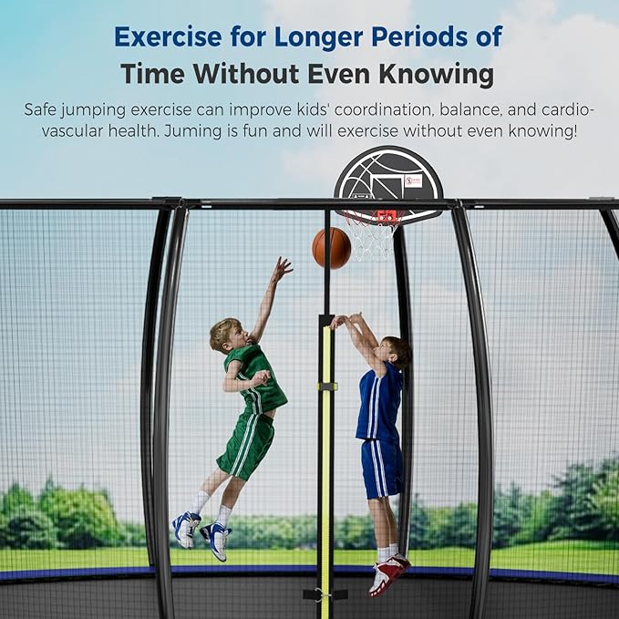 Tatub Large Trampolines Outdoor 10 12 14 15 16FT for Kids and Adults,Outdoor Recreational Pumpkin Trampolines with Curved Poles and Safety Enclosure Net, Basketball Hoop, Ladder