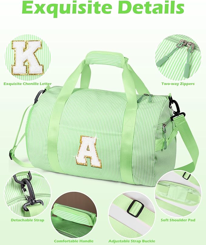 Party Favors for Teenager, Girls Travel Duffle Bag, Kids Initial Overnight Bags with Shoe Compartment, Personalized Weekend Bag with Makeup Pouch, Dorm Room Essentials (Letter I)