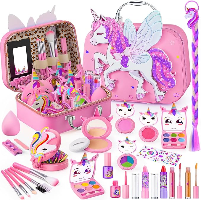 Kids Makeup Kit for Girls - Girls Makeup Kit Toys, Real Washable Cosmetic Set with Storage Case, Kids Play Makeup Set for Christmas Birthday Gift 3 4 5 6 8 10 11 12+ Years Old, Pink