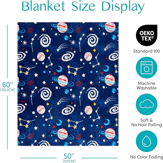 Joiedomi Glow in The Dark Blanket Space Gifts for Girls Boys Age 2 3 4 5 6 7 8 9 10 11 12 Year Old Boy Gifts, Soft Cozy Flannel Kids Throw Blanket, Birthday Bedroom Decor 50"×60"