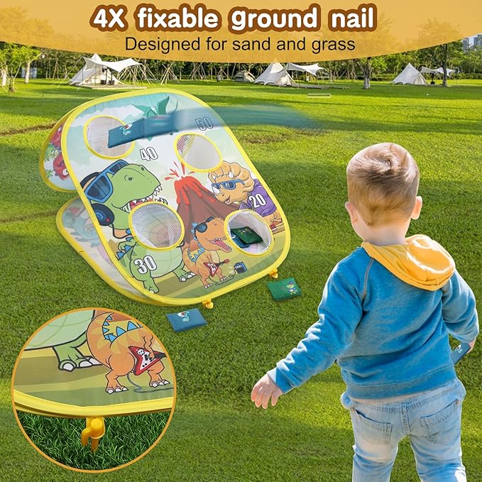 3 in 1 Bean Bag Toss Game Dartboard Set Foldable Pop Up Cornhole Board Balls, Bean Bags, Ball Tart Indoor Outdoor Toys for Kids Ages 3+, Birthday/Xmas Party Games