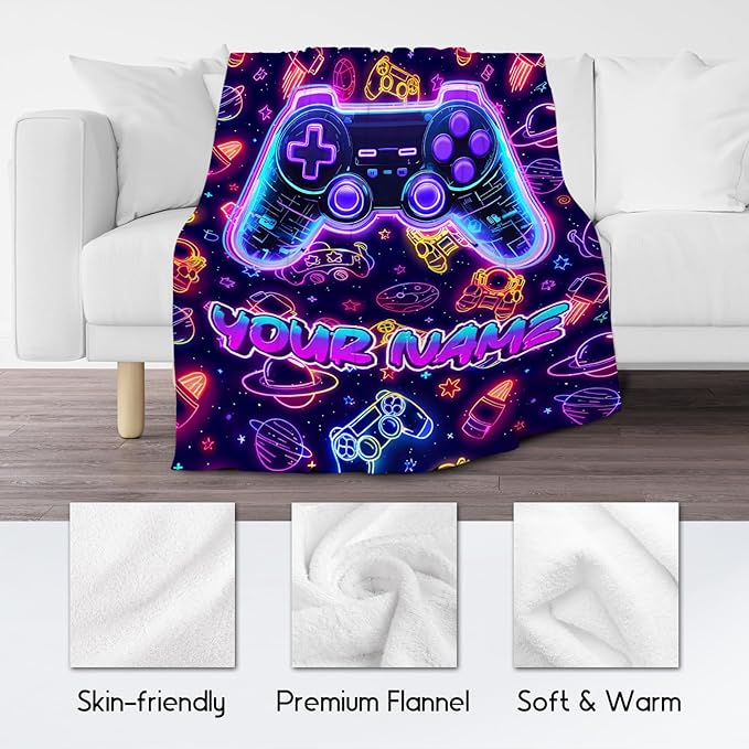 Gamer Blanket - Kids Blankets for Boys - Personalized Gaming Gifts for Game Lovers - Cozy Fleece Throws for Sofa Bed - 4 Size Options