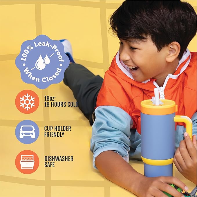 Ello Oasis 18oz Stainless Steel Kids Tumbler with Handle & Retracting Straw, 100% Leakproof, Double-Wall Vacuum Insulated, Kids Water Bottle for School, BPA Free, Dishwasher Safe, Lighthouse