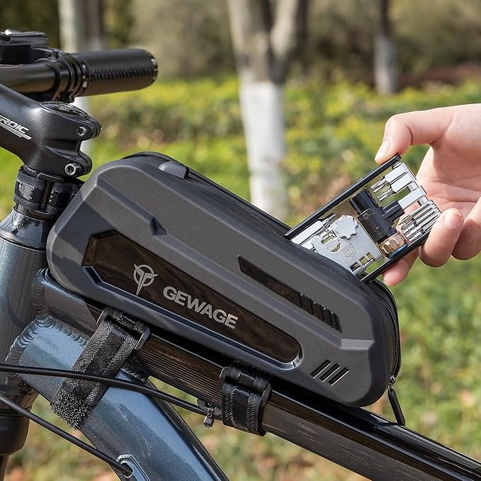 GEWAGE Bike Bag Bicycle Front Frame Bag Bike Phone Holder Bike Phone Bag Top Tube Bag Handlebar Bags Bike Accessories for Mountain Road Bike, Black
