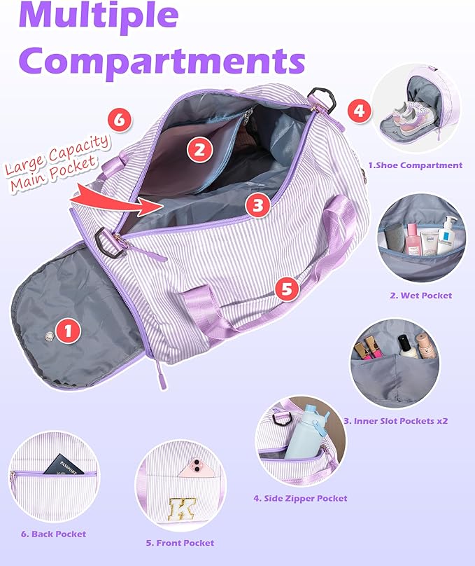 11 Year Old Girl Birthday Gifts, Girls Travel Duffle Bag, Kids Initial Overnight Duffel Bags with Shoe Compartment, Personalized Dance Bag with Cosmetic Pouch, Stocking Stuffers (Letter Y)