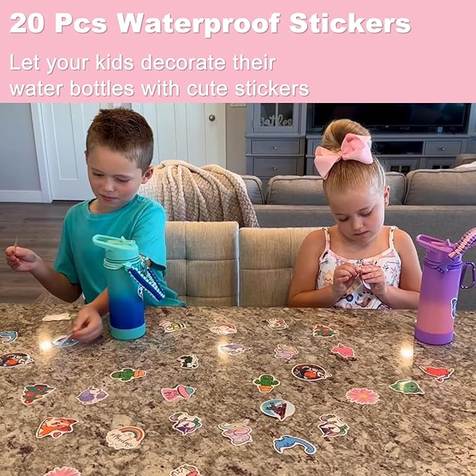 Mininoo Kids Water Bottle for School, 16oz Metal Stainless Steel Water Bottle Kids with Straw Lid（Punch/Green）