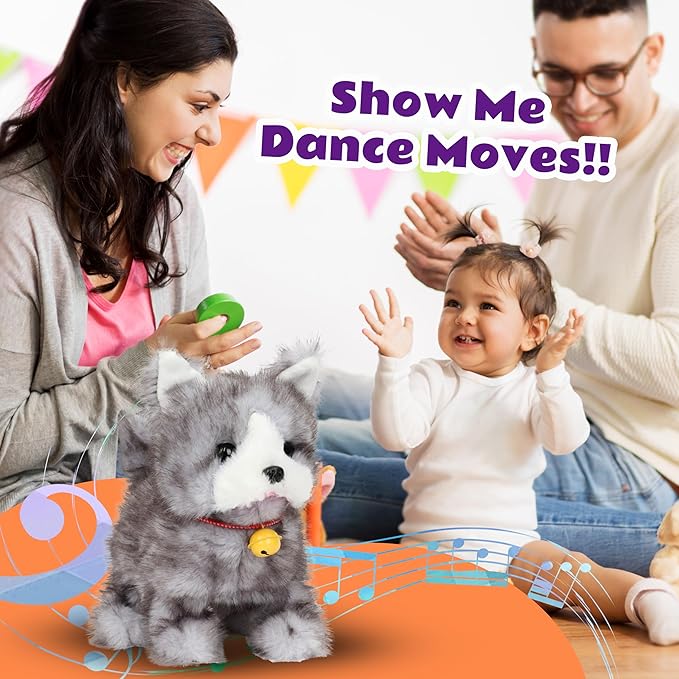 Cuteoy Walking Gray Cat Stuffed Animal Talking Wagging Nodding Educational Plush Kitty Toy Electric Interactive Animated Plushies for Girls Boys Birthday