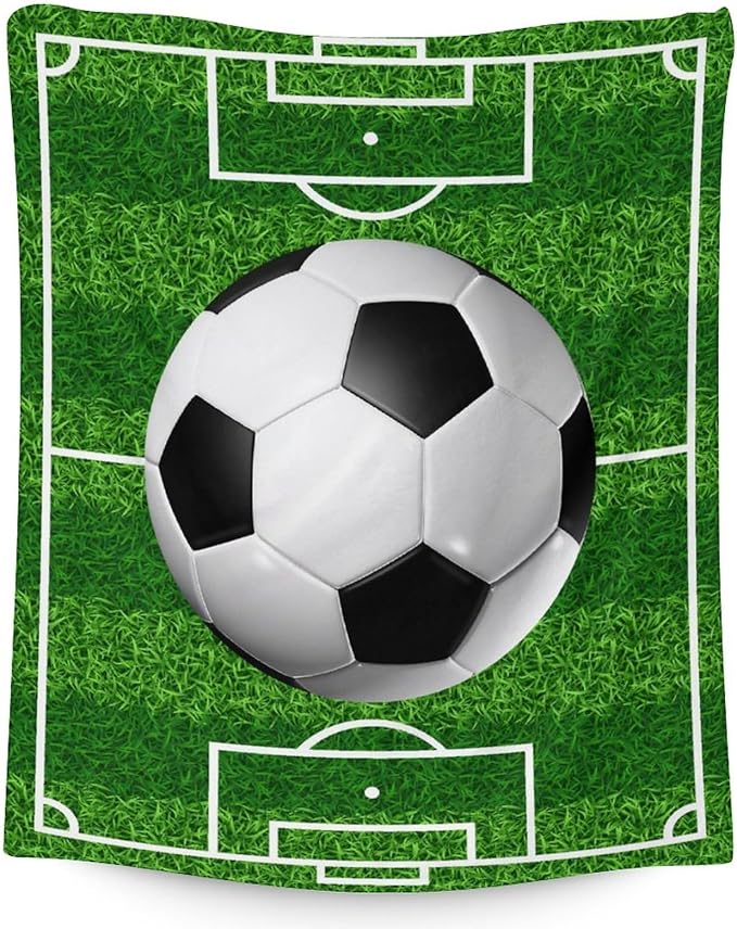 Soccer Throw Blanket - Soft, Fuzzy & Warm - 50x60 Inches Throw Size Blanket for Couch, Office - Green Soccer Gifts for Girls, Boys