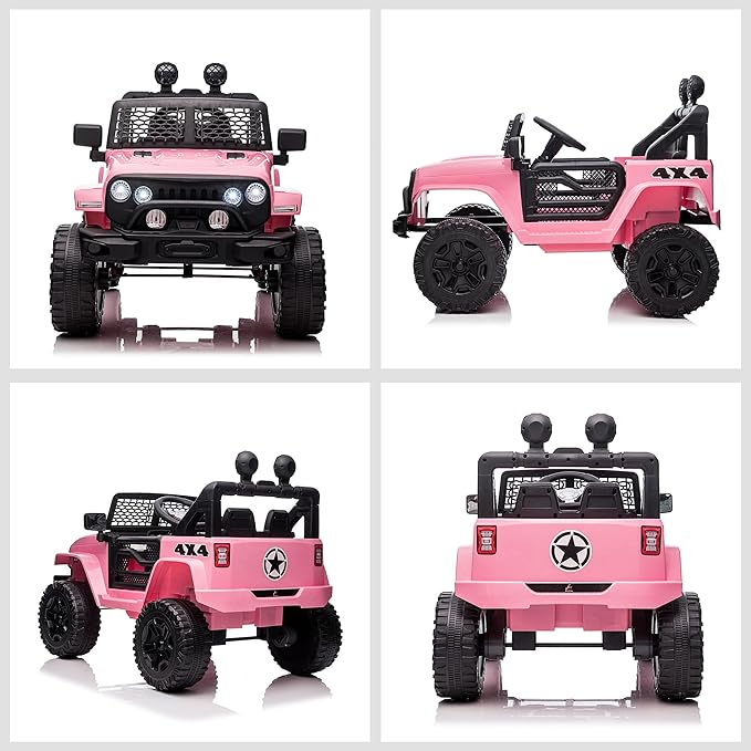 Aosom 12V Kids Ride On Truck with Parent Remote Control, Battery Powered Electric Car with Spring Suspension, Adjustable Speed, LED Lights and Horn, Pink