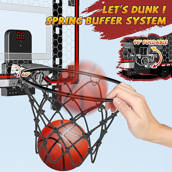 HopeRock Indoor Basketball Hoop Toys for Kids, Adjustable Height Basketball Hoop Over The Door, Mini Hoops with Scoreboard, Basketball Toys Christmas Birthday Gifts for Boys