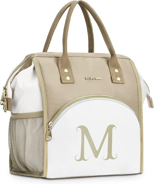 Personalized Lunch Box for Women, Initial Reusable Insulated Lunch Bag, Wide-Open Adult Lunchbox Cooler Lunchbag, Leakproof Lunch Tote for Picnic Work Outdoors, Christmas Gift for Women, Brown - M