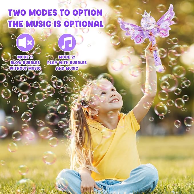 Princess Bubble Wands for Kids Girls,Music & Light Up Bubble Machine,Bubble Blower,Outdoor Party Birthday Bubble Toys for Toddlers, for Girls Age 3 4 5 6 7 8 Years Old.(Purple)