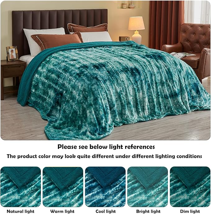 NEWCOSPLAY Super Soft Faux Fur Throw Blanket for Couch Tie-dye Light Teal Sherpa Fuzzy Plush Warm Blanket for Sofa Bed (Tie-dye Light Teal, Throw(50"x60"))
