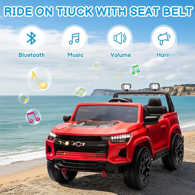 Winado 24V Licensed Colorado Electric Car for Kids, Ride on Toys for Toddlers with Remote Control, 2 Seater Electric Car Ride On Vehicle w/Bluetooth, Soft Start, LED Lights - Red