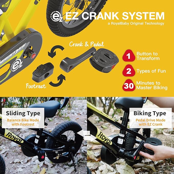 RoyalBaby Kids Bike EZ Balance to Pedal Dual Handbrake Toddlers Boys Girls Bicycle 12-20 Inch for Age 3-10 Years