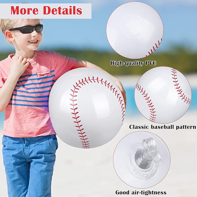 durony 12 Pieces Baseball Beach Ball 11 Inch Inflatable Baseball Bouncing Sports Ball Bouncy Toy Favors for Birthday Party Summer Beach Pool Games Decorations