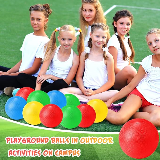 Jerify 12 Pcs Playground Balls Bulk 10 Inch Kickball Bouncy Balls for Kids Inflatable Bouncing Handball for Kids Adults Indoor Outdoor Games Gym Picnic Camp Yoga Exercise