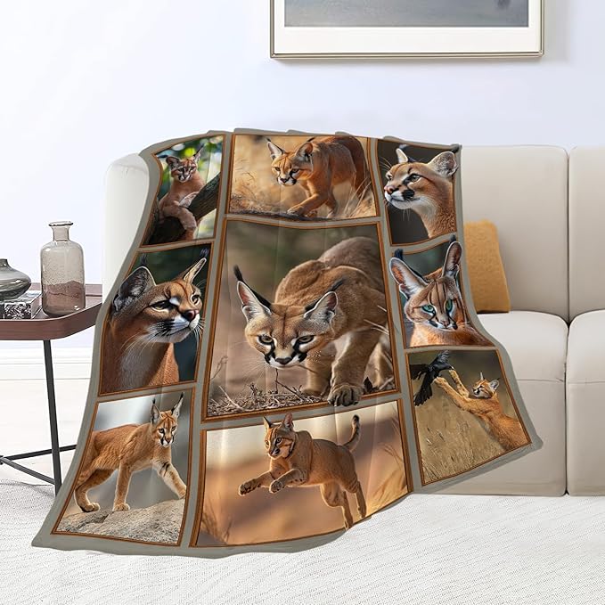 Caracal Blanket African Caracal Animal Lover Throw Blankets Gifts for Girls Boys Kids Soft Cozy Fleece Plush for Couch Sofa Bed 50"x40"