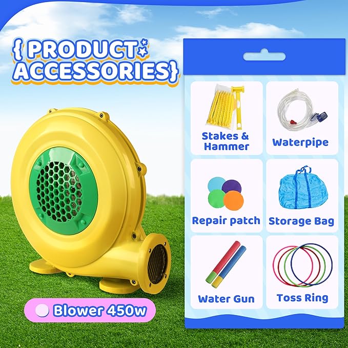 Inflatable Bounce House for Kids, Playhouse Castle with Blower, Water Slide Bounce House for Toddlers Wet and Dry