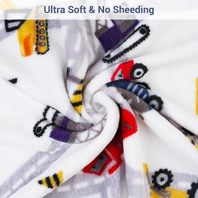 Viviland Kids Truck Print Blanket, Soft Warm Lightweight Plush Fleece Throw for Sofa, Chair, Couch, Bed - 30" x 40"