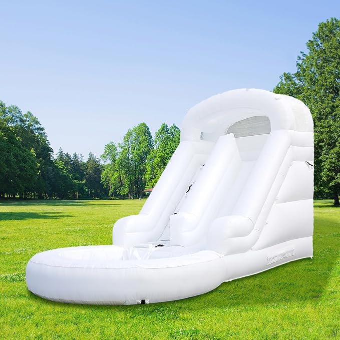 16FT White Inflatable Water Slide 100% Thickened PVC Swimming Pool Tool Heavy-Duty Outdoor Swimming Pool Party Entertainment Equipment with Slide and Reservoir (Equipped with Air Pump and Water Pipe)