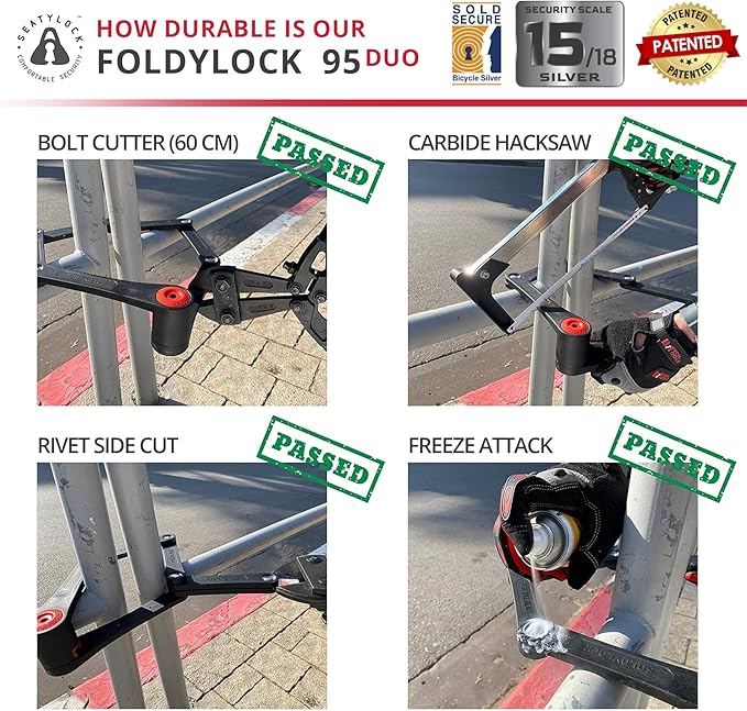 Seatylock FoldyLock Classic 95 Folding Bike Lock Set - Patented 2 Matching Bicycle Locks with 6 Identical Keys - Heavy Duty Anti Theft Secure - Guard with Keys & Case Mount - 37.4"