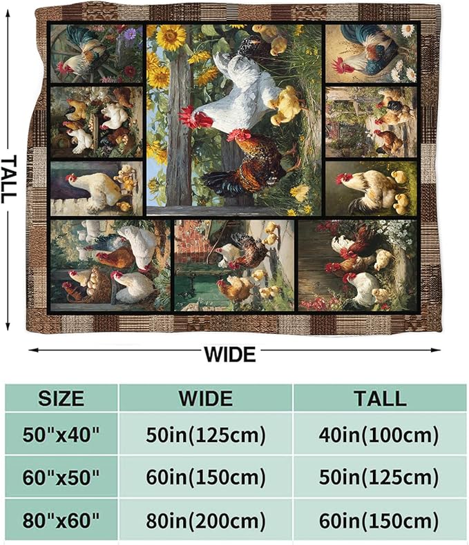 Farmhouse Rooster Throw Blanket Ultra Soft Farm Country Chicken Flannel Blanket Lightweight Cozy Blankets Gift for Women Men Couch Sofa Bed 60" x 50"