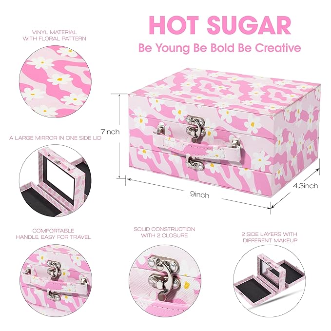 Hot Sugar Makeup Kit for Preteen Girls 10-12, Birthday Christmas Makeup Gift Set for Teens 16-18, All in One Beginner Makeup Kit for Women Full Kit (Floral Pink)