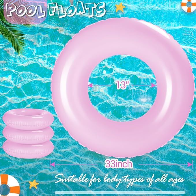 ShinyRelief 4 Pcs Inflatable Pool Floats 33 Inch Swim Rings for Adults Colorful Swim Inner Tube Swimming Ring Raft Float Toys for Beach Swimming Pool Party Supplies(Light Purple)