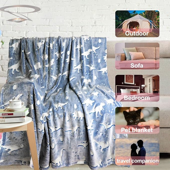 TEHALK Dinosaur Blanket for Boys Girls Glow in The Dark Blankets for Boys Soft Fleece Blankets for Kids 30"x 40"
