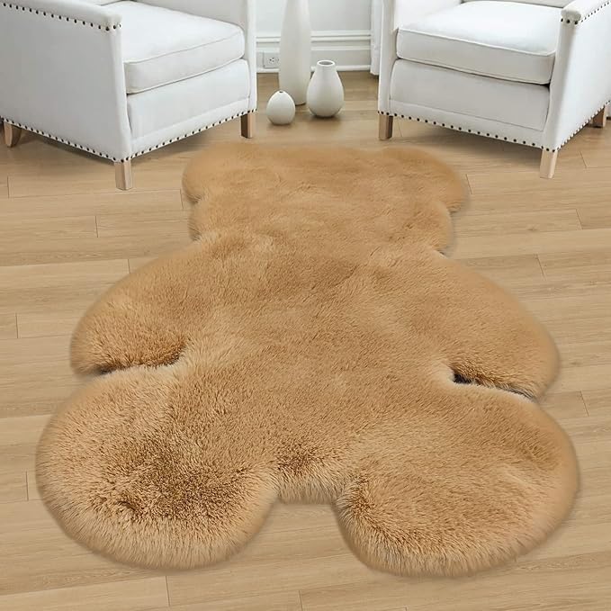 6x8 ft Bear Shag Large Rug, Soft Fluffy Faux Sheepskin Fur Rug Fuzzy Shaggy Area Rug Cute Plush Carpet for Nursery Kids Girls Bedroom Room Aesthetic Living Room Floor Home Decor, Brown