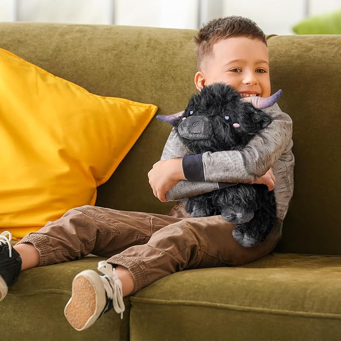 Happy Fuel Highland Cow Microwavable 1.5lbs Unscented Heating Pad for Women & Kids- Cute Soft Cozy Pillow Plush Heatable Warm Stuffed Animals- Kawaii Hot & Cold Plushie Toy- Cow Gifts for Girls & Boys