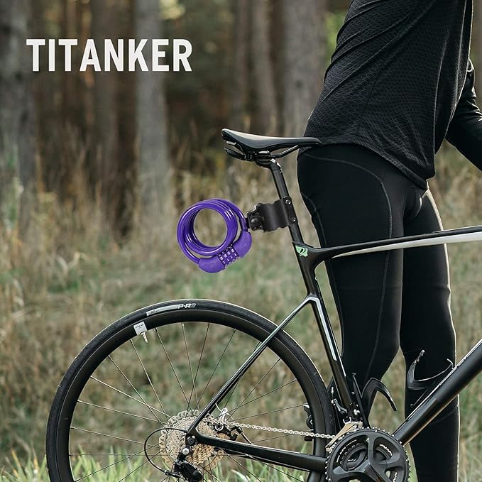 Titanker Bike Lock, Bicycle Lock 4 Feet Cable Lock 1/2 Inch Resettable Bike Lock Combination with Mounting Bracket, Bike Accessories for Bicycle, Electric Scooter, Motorcycle