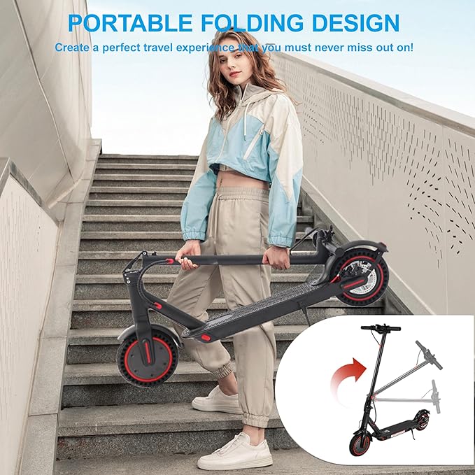 Adults Electric Scooter with App Control，8.5"/10" Tires, 19/22Mph, 350W/500W Motor, 21-28 Miles Range, Folding E-Scooter with Dual Suspension and Braking System (W4-16miles-350W)