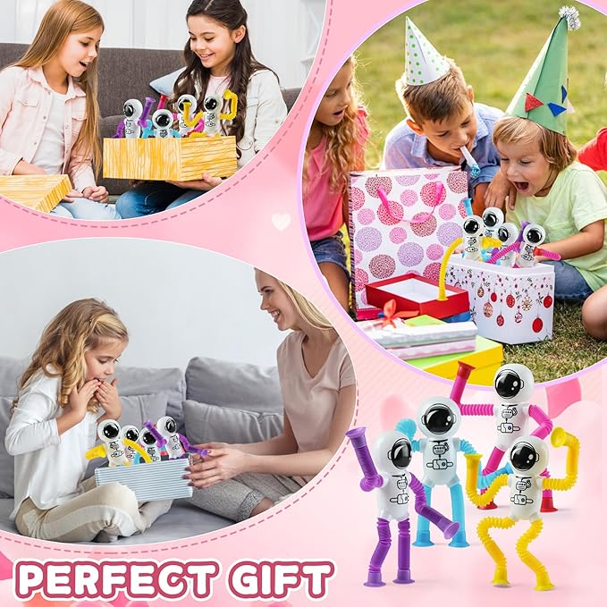 Astronaut Sensory Toys,Chirstmas Gifts for Grandkids Toddlers,4Pcs Suction Autism Toy Pop Tube Fidget Toys,Autistic Busy Travel Toys Chirstmas Stocking Stuffers