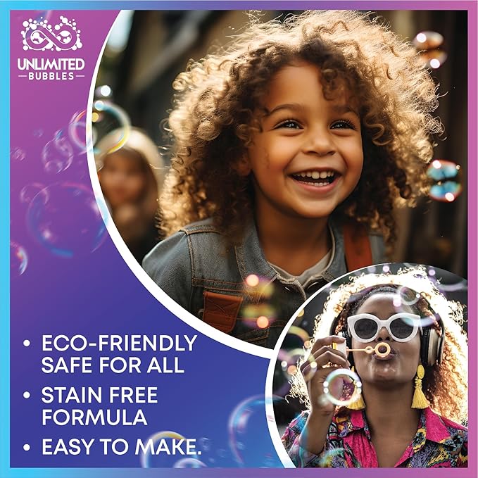 Bubble Solution Mix: Makes up to 30 gallons of Bubble Liquid for Continuous Bubble Entertainment.