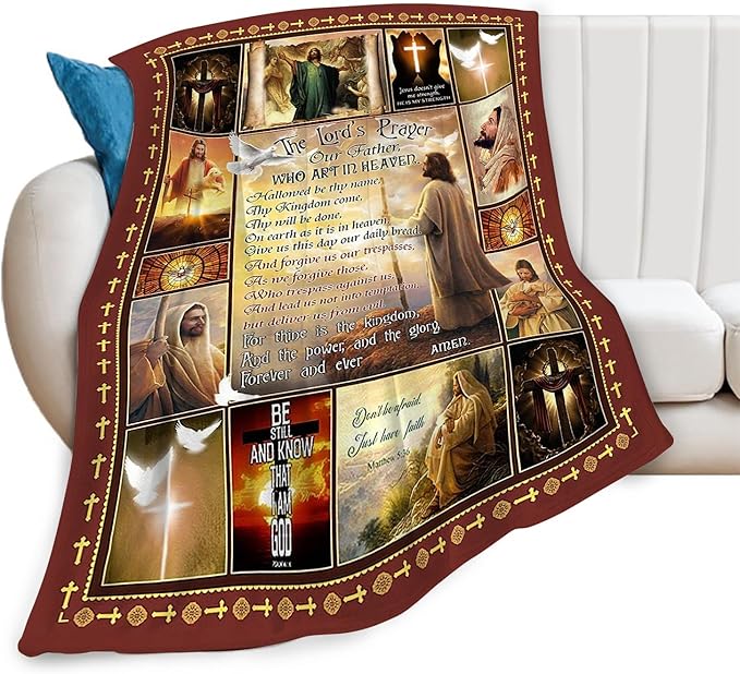 Christian Blanket Inspirational Scripture Religious Spiritual Jesus Prayer Faith Throw Blanket Catholic Gifts for Adults Women Men Super Soft Cozy Plush Fluffy Fuzzy Fleece Blanket Decor 60''X80''