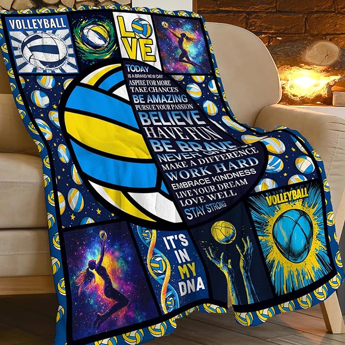 Volleyball Blanket, Blue Volleyball Throw Blanket, Volleyballs Gifts Blankets Stuff Fleece Flannel Plush for Men Boys Women Girls Lovers Adults Soft Bedding Gift for Sofa Bed Office Home Decor 80"x60"