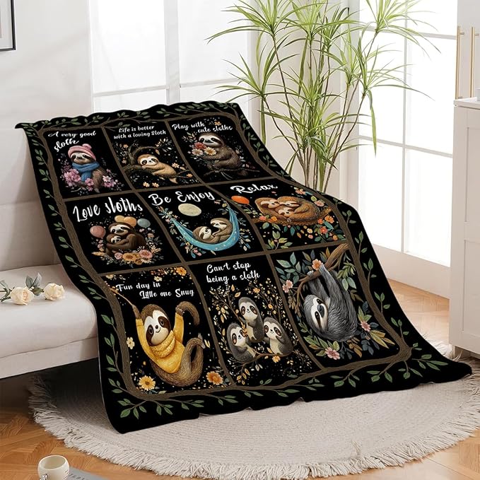 Sloth Blanket, Sloths Throw Blanket, Cute Sloths Gifts Blankets Stuff Fleece Flannel Plush for Men Boys Women Girls Lovers Adults Soft Bedding Gift for Sofa Bed Office Home Decor 50"x40"
